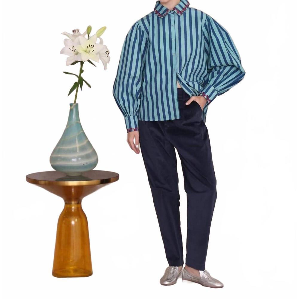 NEW VERO ALFIE ritz button down shirt in blue stripe